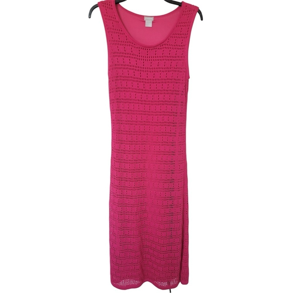 ✅ Chico's Vibrant Pink Crochet Knit sleeveless dress size 1 / M